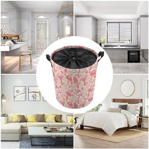 MEIKKO Vintage Pink Mushroom Laundry Basket - Retro Design Waterproof Collapsible Storage Solutions