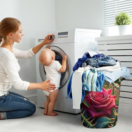 MEIKKO Rose Among Thorns Laundry Hamper Waterproof Collapsible