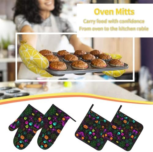Halloween Skull Print Oven Mitts Set of 4