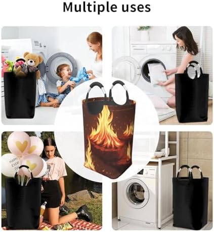 Fire Print Laundry Basket with Handles and Collapsible Design