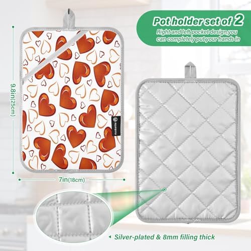 Red Hearts 2-Piece Set Thick and Durable Pot Holder Set