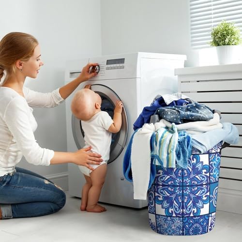 Blue Ethnic Tiles Geometric Laundry Hamper