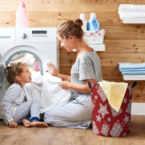 AFHYZY Christmas Laundry Hamper Large Collapsible Storage Basket with Handle - Red