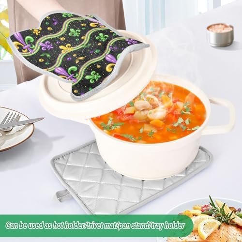 Mardi Gras Wavy Stripes Oven Mitts Heat-Resistant 2-Piece Set