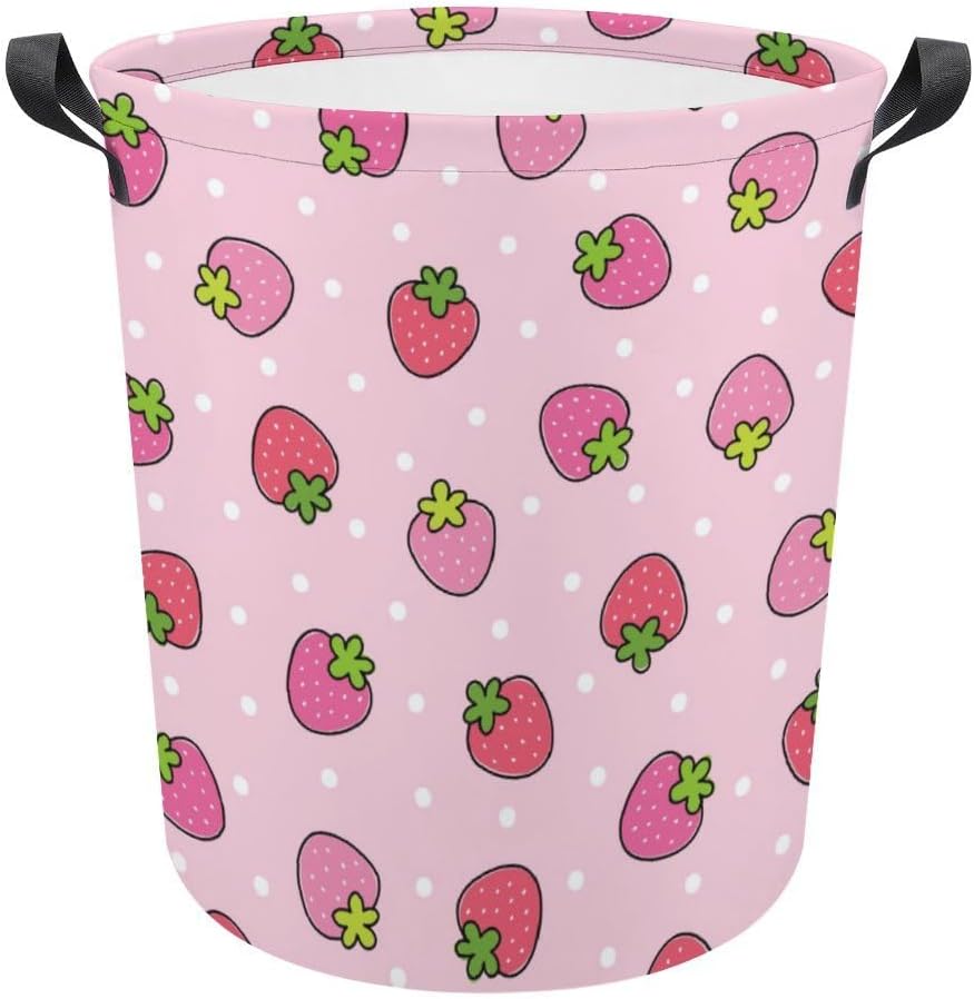 Perfectique Pink Strawberry Laundry Hamper Collapsible Waterproof Storage for Family Pets