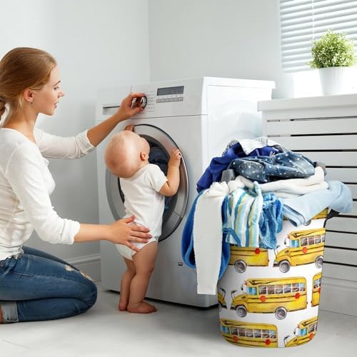 Meiko Cute Yellow Bus Rainbow Laundry Hamper