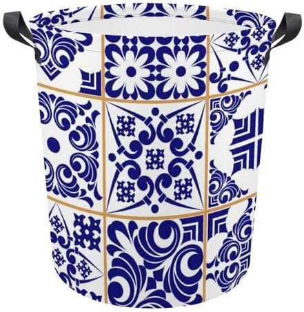 MEIKKO Blue Patchwork Tile Laundry Hamper