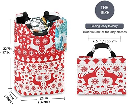 Visesunny Christmasred Reindeer Puzzle Water-Resistant Laundry Hamper Basket