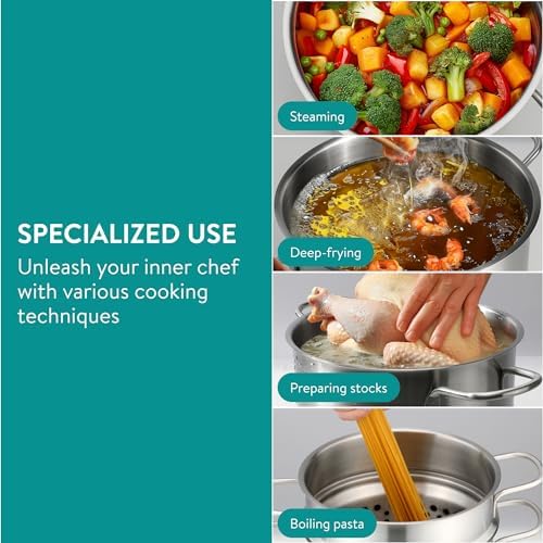 Navaris Stainless Steel Pasta Pot 57 L - Induction Gas Electric Oven Safe