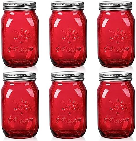 Amzcku 32oz Red Mason Jars with Lids 6 Pack