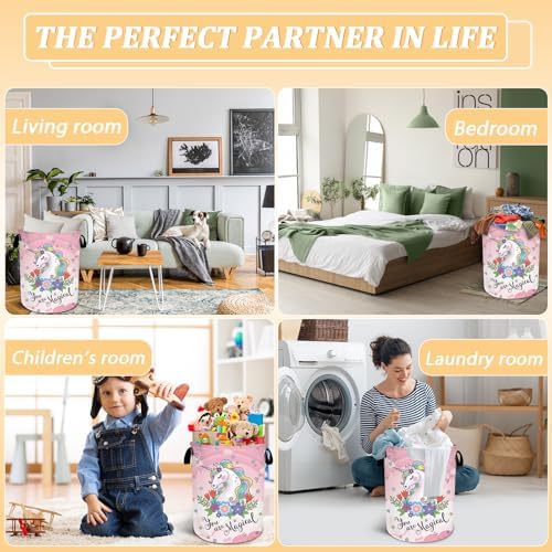 Waterproof Foldable Laundry Hamper Pink Floral Design by SLHFDKL