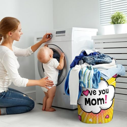 Love You Mom Collapsible Laundry Hamper Perfect for Family Storage