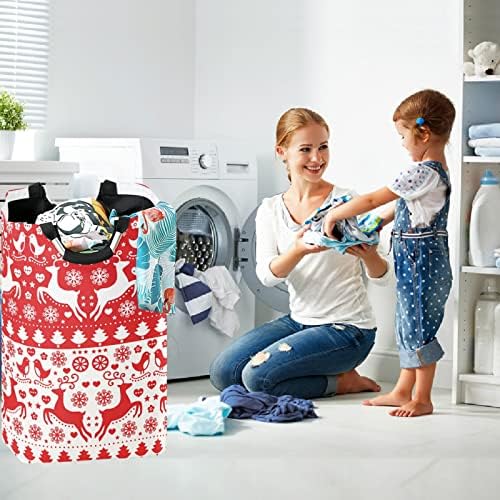 Visesunny Christmasred Reindeer Puzzle Water-Resistant Laundry Hamper Basket