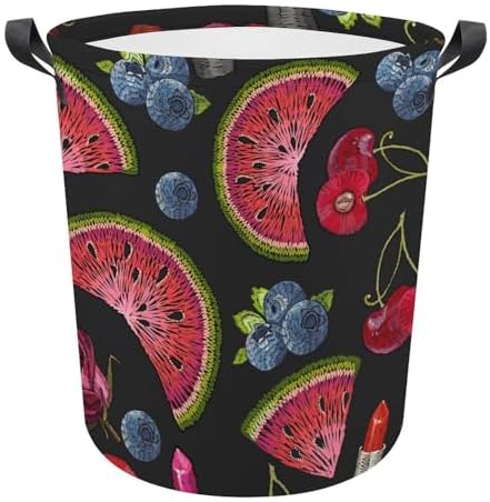 Cherry Watermelon Laundry Basket Durable Collapsible Hanger for Family Travel