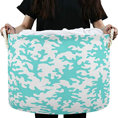 Visesunny Blue Coral Collapsible Laundry Basket with Cotton Handles