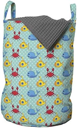 Ambesonne Yellow SubmarineLaundry Basket Underwater Life Theme with Handles DrawstringClosure