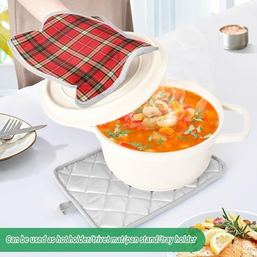 Kcldeci Textured Tartan Plaid 2Pack Pot Holders Heat Resistant Oven Mitts