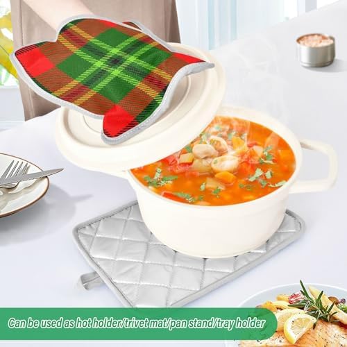 Green Red Tartan Potholders Heat-Resistant Set of 2
