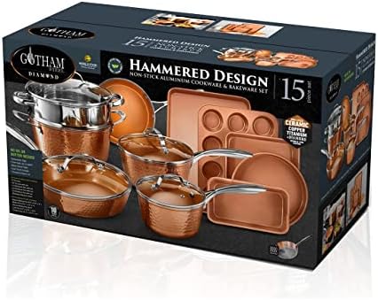 GOTHAM STEELHammered 15-Pc Ceramic Pot and Pan Set