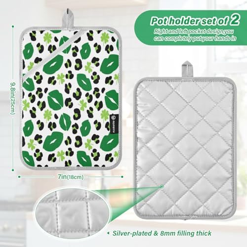 KCldeci Green Lips Leopard 2-Pack Heat-Resistant Potholders Oven Mitts