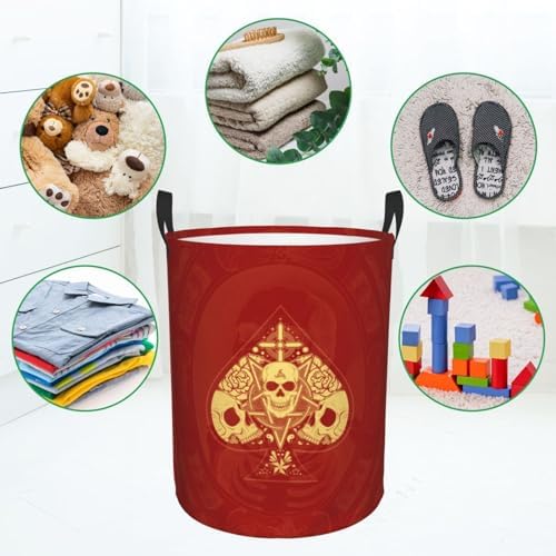 Ace Poke Skull Red Print Waterproof Folding Laundry Hamper Basket