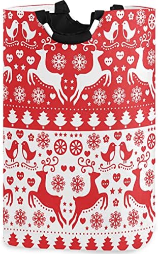 Visesunny Christmasred Reindeer Puzzle Water-Resistant Laundry Hamper Basket