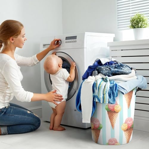 MEIKKO Cute Ice Cream Laundry Hamper - _waterproof Organizer for Dimensional-storage
