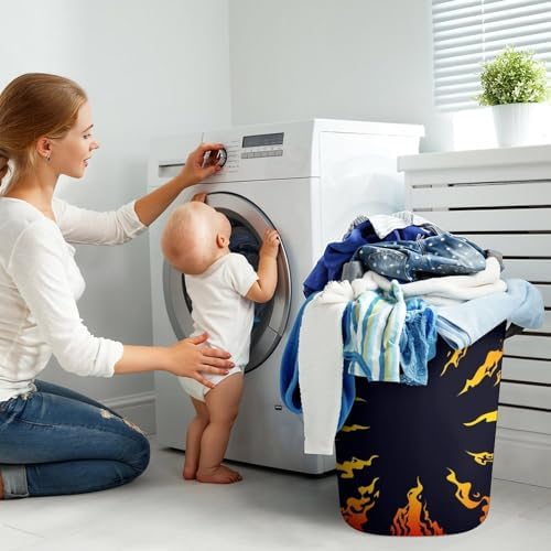 Fire Black Background Waterproof Laundry Hamper with Easy Carry Handles