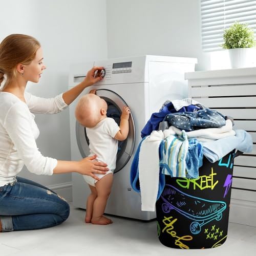 Colourful Skateboard Laundry Hamper Urban Style Waterproof Clothes Basket with Handles