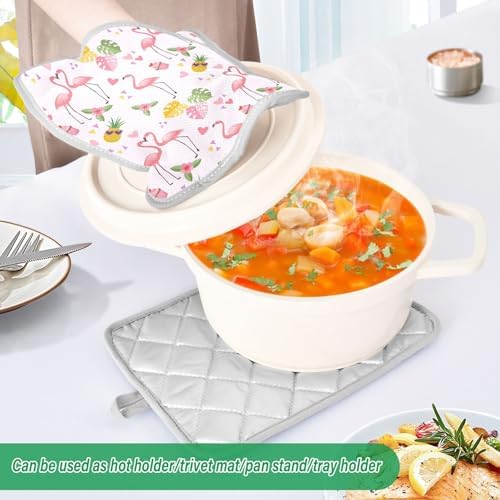 Cute Flamingo 2-Piece Heat Resistant Potholders with Heart Shape