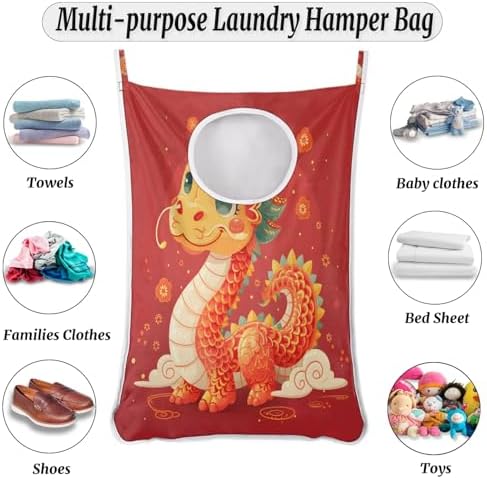 Hanging Laundry Hamper Bag Cute Dragon Design