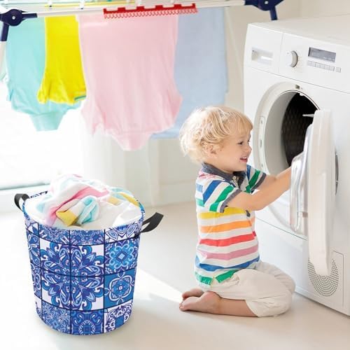 Blue Ethnic Tiles Geometric Laundry Hamper
