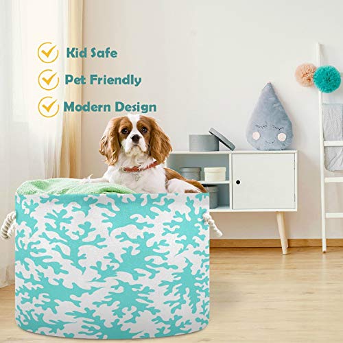 Visesunny Blue Coral Collapsible Laundry Basket with Cotton Handles