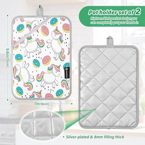 Cute Cartoon Unicorns 2-Pack Heat-Resistant Potholders