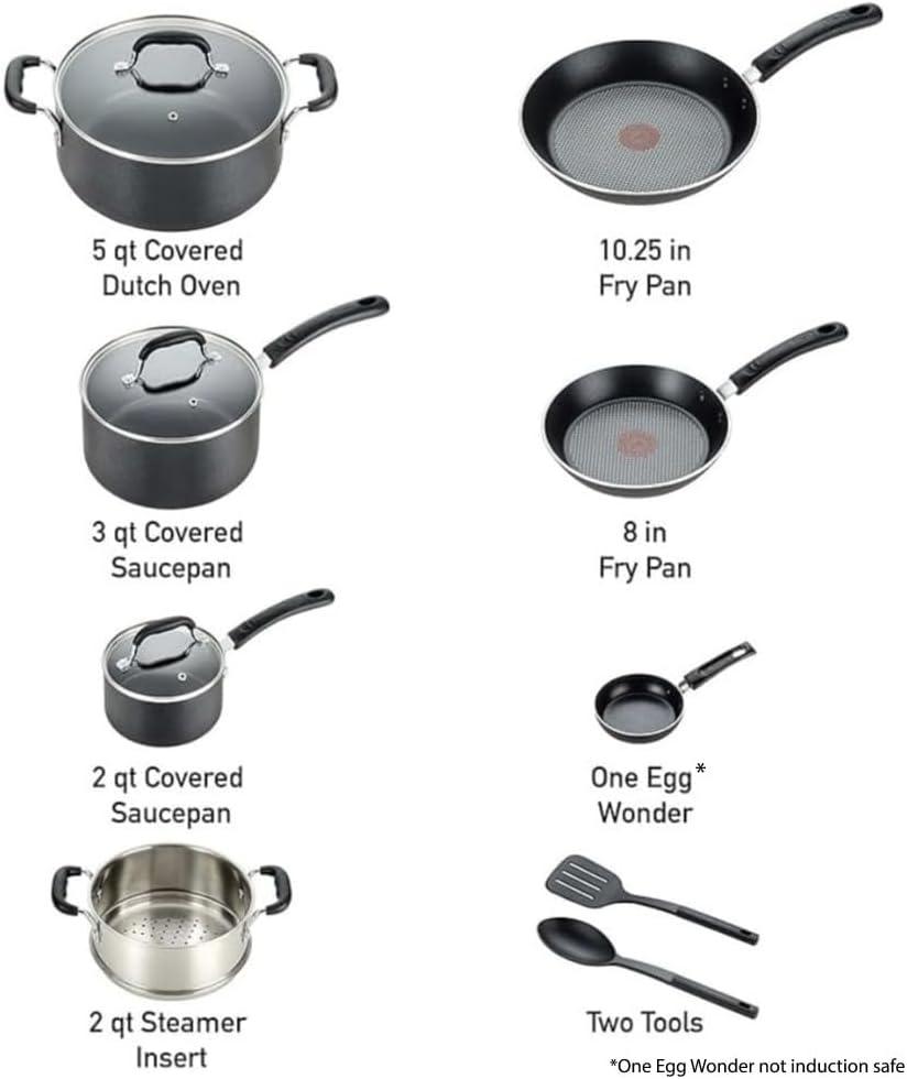 Secure Non-Stick Cooking Experience with 12-Piece titanium-coated Cookware Set