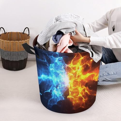 Crashing Blue and Red Flames Laundry Hamper