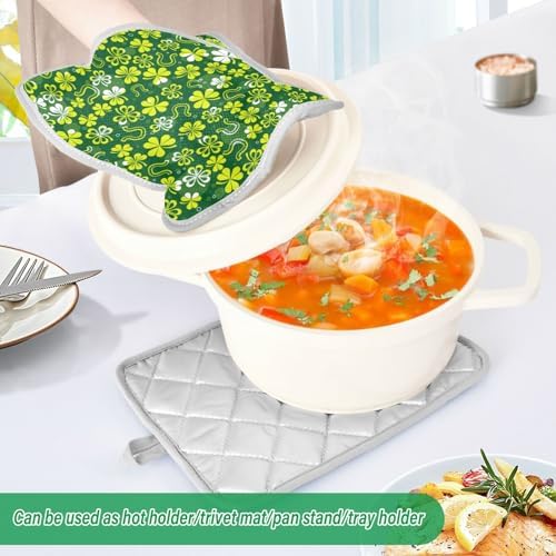 Kcldeci Green White Shamrock 2-Piece Pot Holder Set Heat Resistant