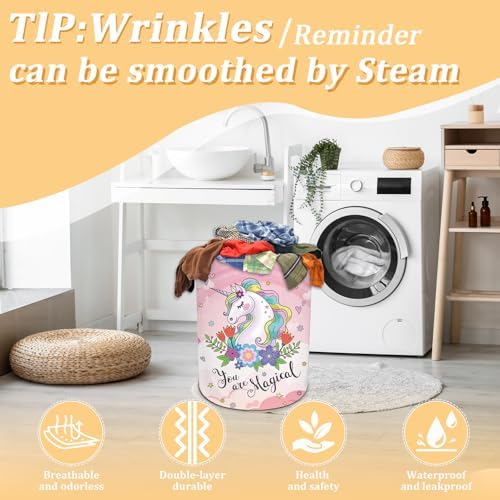 Waterproof Foldable Laundry Hamper Pink Floral Design by SLHFDKL