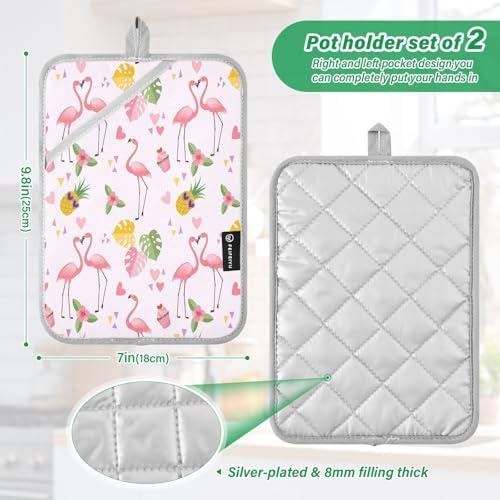 Cute Flamingo 2-Piece Heat Resistant Potholders with Heart Shape