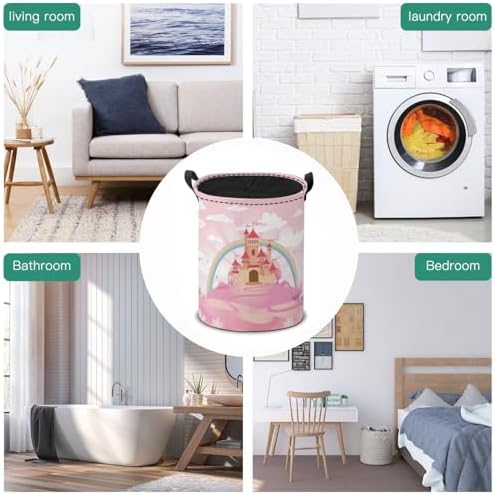 Pink Castle Laundry Hamper Basket Cute Fairy Tale Storage Solution