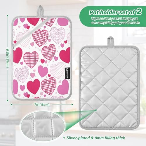 Heat-Resistant Doodle Hearts Pot Holder Set