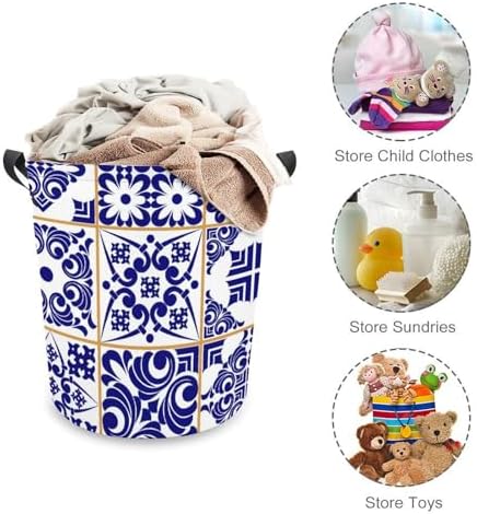 MEIKKO Blue Patchwork Tile Laundry Hamper