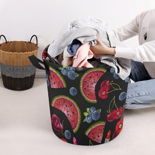 Cherry Watermelon Laundry Basket Durable Collapsible Hanger for Family Travel