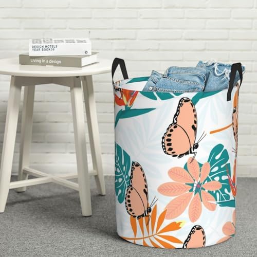 Flower Foldable Laundry Basket with Handles - Butterfly Design M