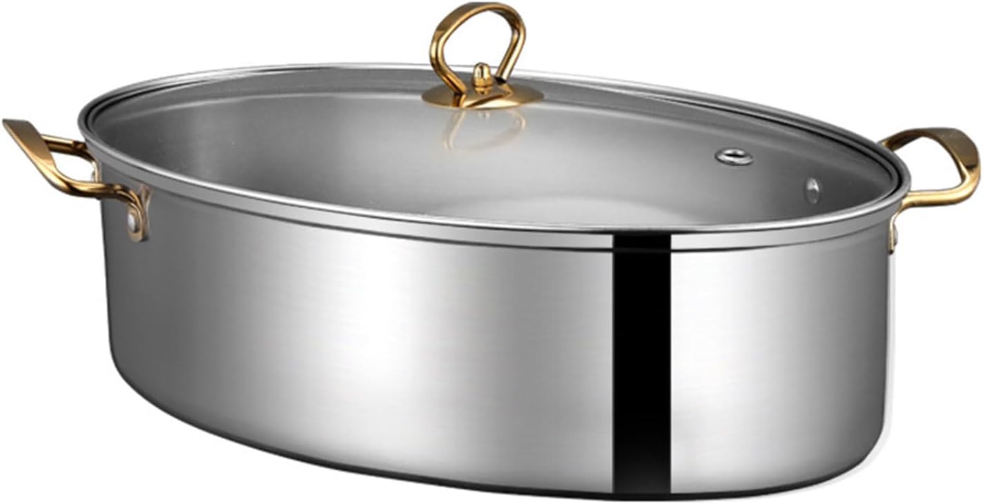 Stainless Steel Fish Steamer Premium Grade Large Capacity Gold Handle