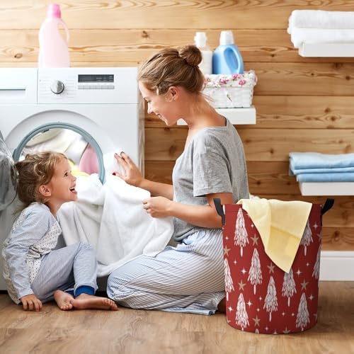 Red Christmas Trees Collapsible Star Laundry Hamper