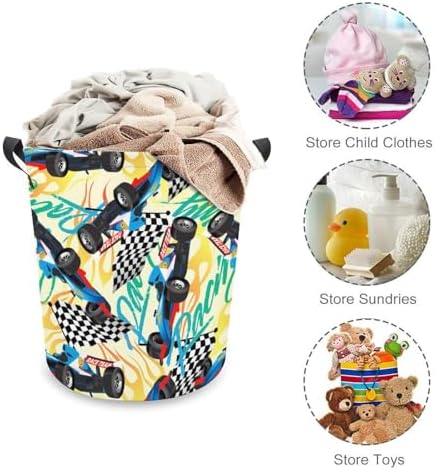 Racing with Checkered Flag Laundry Hamper Waterproof Clothes Basket with Easy Carry Handles