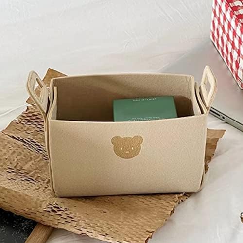 Keebgyy Bear Pattern Felt Storage Basket with Handles