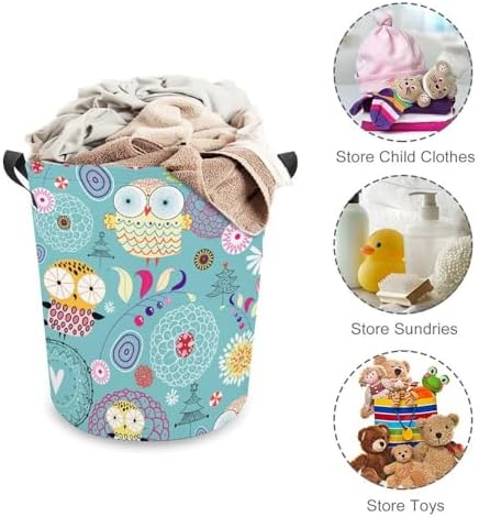 Floral Owls Folding Laundry Hamper
