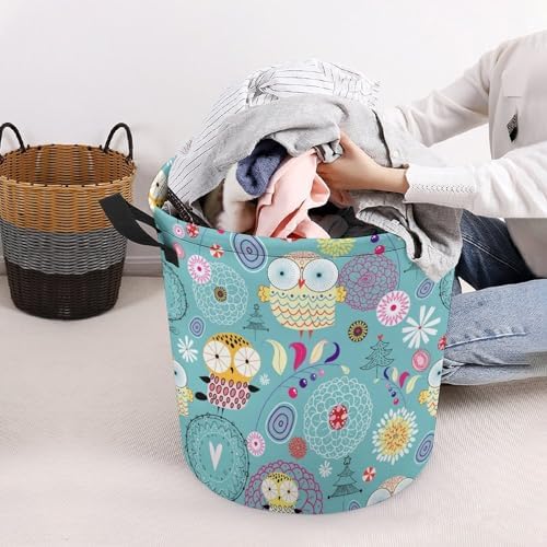 Floral Owls Folding Laundry Hamper